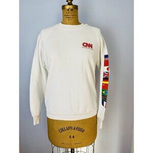 Vintage CNN Crewneck Sweatshirt Flag Sleeve Mens Large Cable News Cotton 90s USA